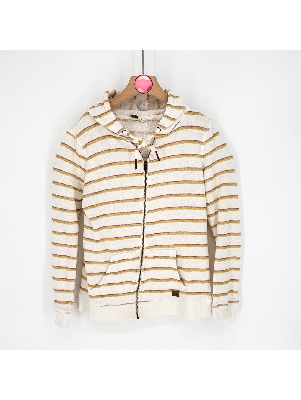 Roxy Striped Full Zip Hoodie White Lightweight Womens Medium